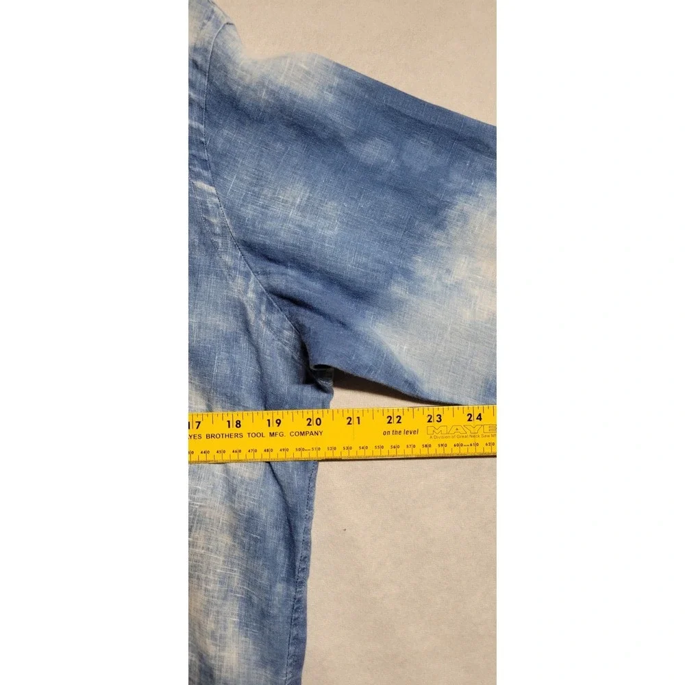 Blue White Tie Dye Ls Button Up Polo Ralph Lauren 100% Linen Men's Shirt Size M